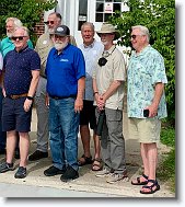 20220806_Phule_02_R * The Lange Gang 47th Reunion in front of Lange House. From left to right: Mike Shields, Pat Barnes, Norris, Animal, Ensign, Gallagher and Sky. * 2737 x 3067 * (3.72MB)